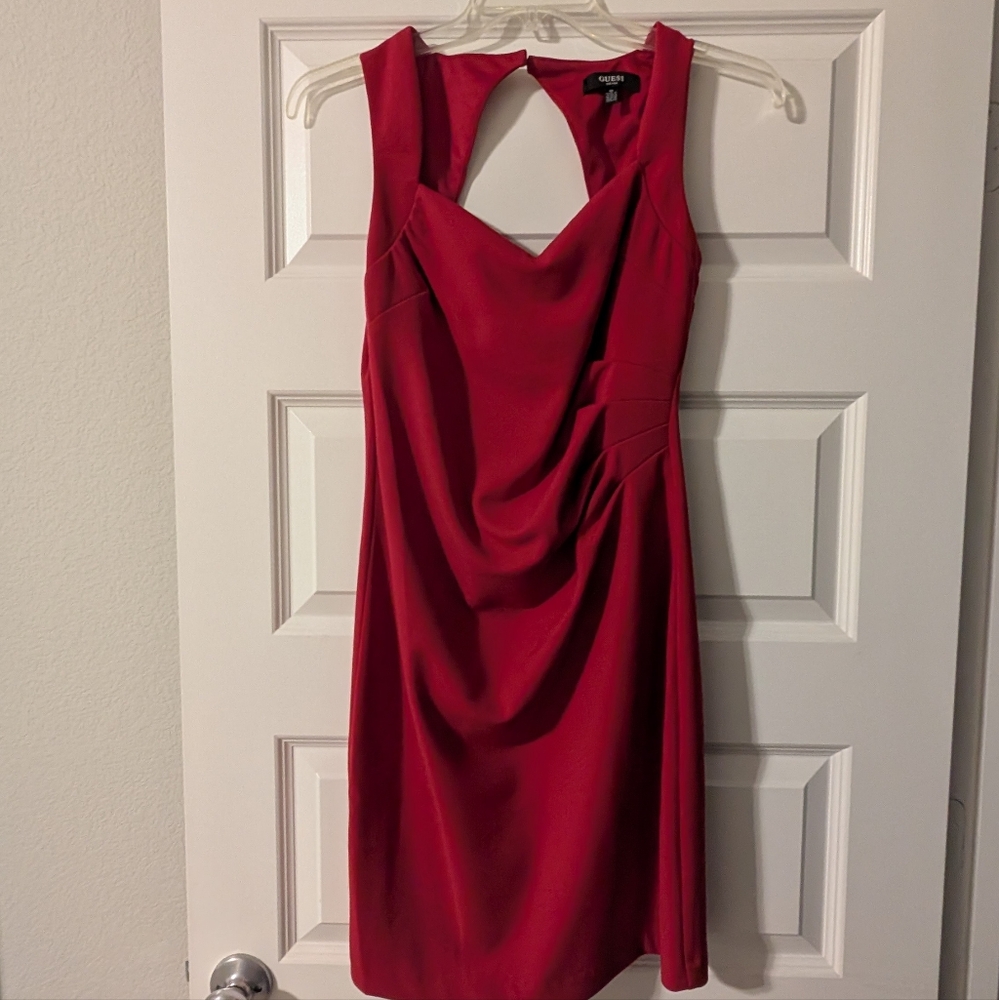 Guess Red Ruched Cowl Neck Cocktail Dress